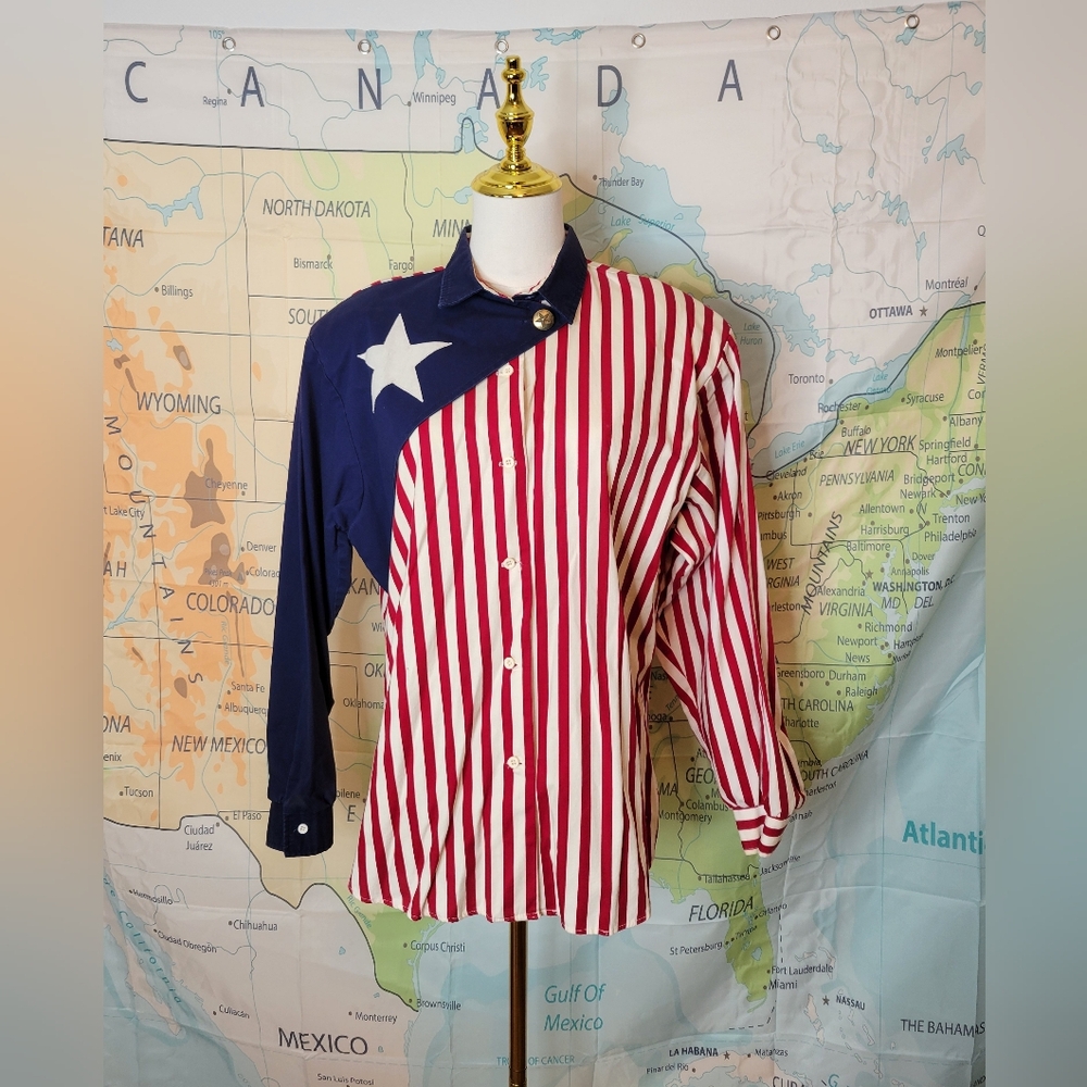 Vintage Roper Womens Red White & Blue Long Sleeve Button Down Shirt Size L